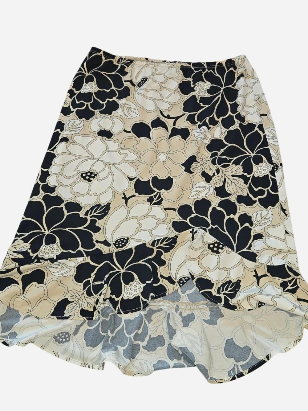 BCBGMaxAzria Black & Cream Floral A-Line Midi Skirt